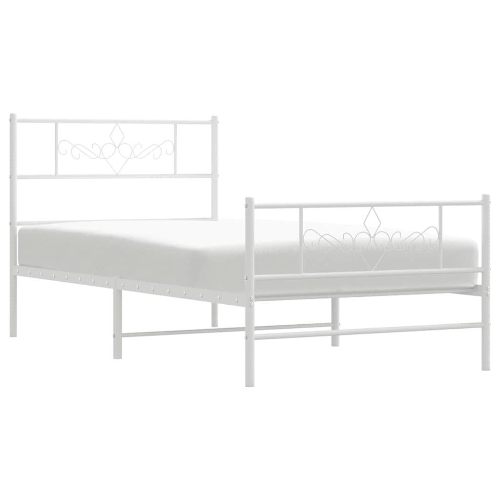 vidaXL Metal Bed Frame without Mattress with Footboard White 100x190cm