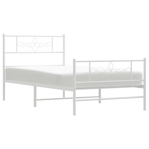 vidaXL Metal Bed Frame without Mattress with Footboard White 100x190cm