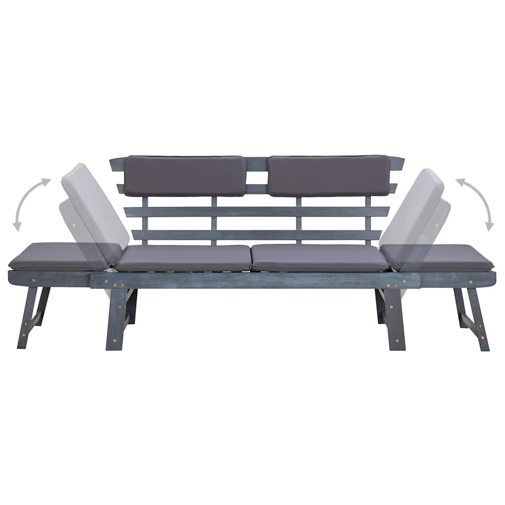 vidaXL Garden Bench with Cushions 2-in-1 190 cm Grey Solid Acacia Wood