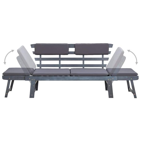 vidaXL Garden Bench with Cushions 2-in-1 190 cm Grey Solid Acacia Wood