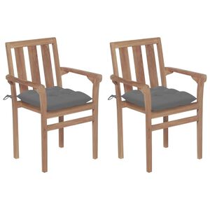 vidaXL Garden Chairs 2 pcs with Grey Cushions Solid Teak Wood