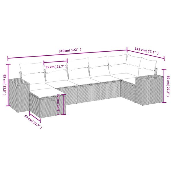 vidaXL 7 Piece Garden Sofa Set with Cushions Grey Poly Rattan