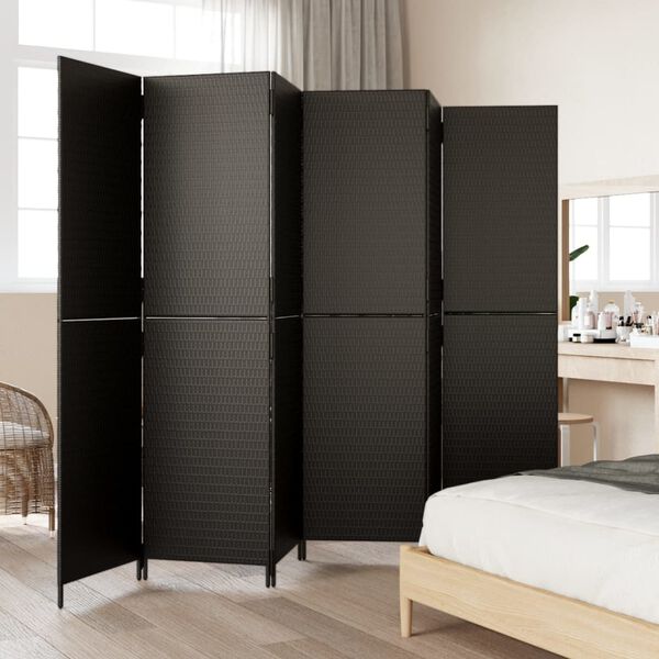 vidaXL Room Divider 6 Panels Black Poly Rattan