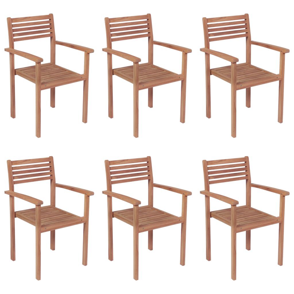 vidaXL Stackable Garden Chairs with Cushions 6 pcs Solid Teak Wood