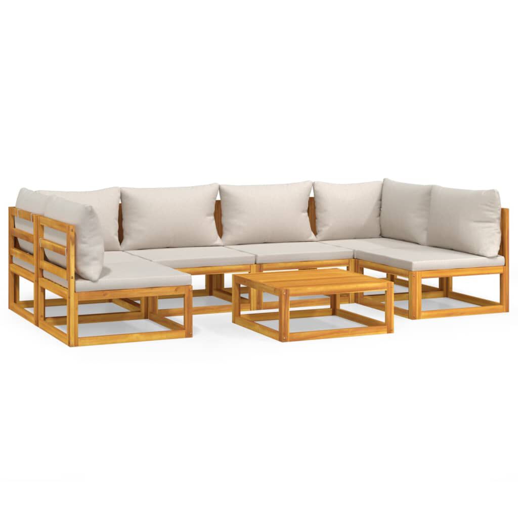 vidaXL 7 Piece Garden Lounge Set with Light Grey Cushions Solid Wood