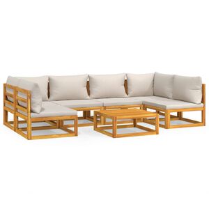 vidaXL 7 Piece Garden Lounge Set with Light Grey Cushions Solid Wood