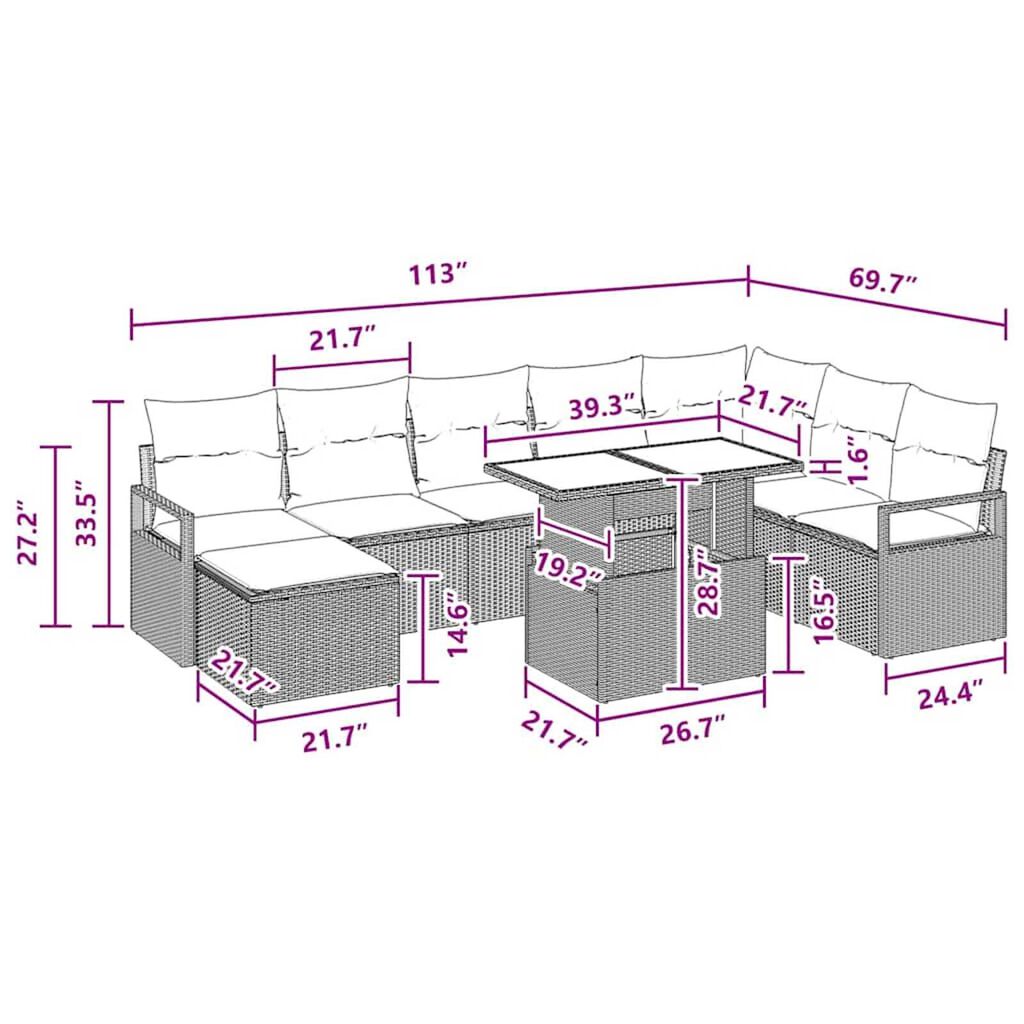 vidaXL Garden Sofa Set with Cushion with Storage 9 pcs Black and blue
