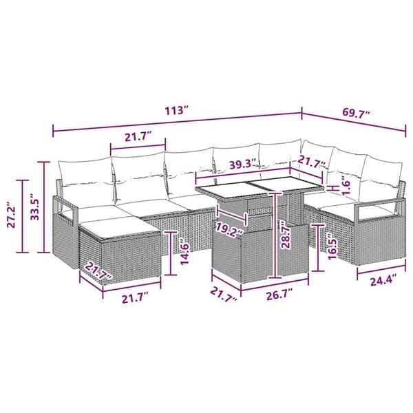 vidaXL Garden Sofa Set with Cushion with Storage 9 pcs Black and blue
