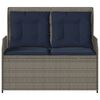 vidaXL Reclining Garden Bench with Cushions Grey Poly Rattan