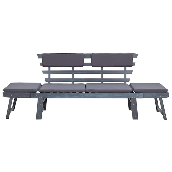 vidaXL Garden Bench with Cushions 2-in-1 190 cm Grey Solid Acacia Wood