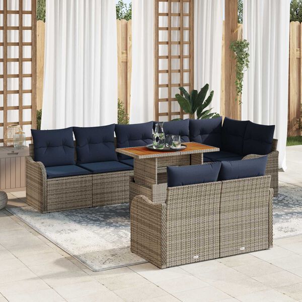 vidaXL 9 Piece Garden Sofa Set with Cushions Grey Poly Rattan Acacia