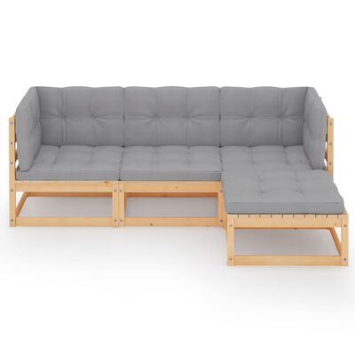 vidaXL 4 Piece Garden Lounge Set with Cushions Solid Pinewood
