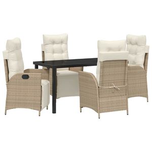vidaXL Garden Dining Set with Cushion 5 pcs Beige Poly Rattan