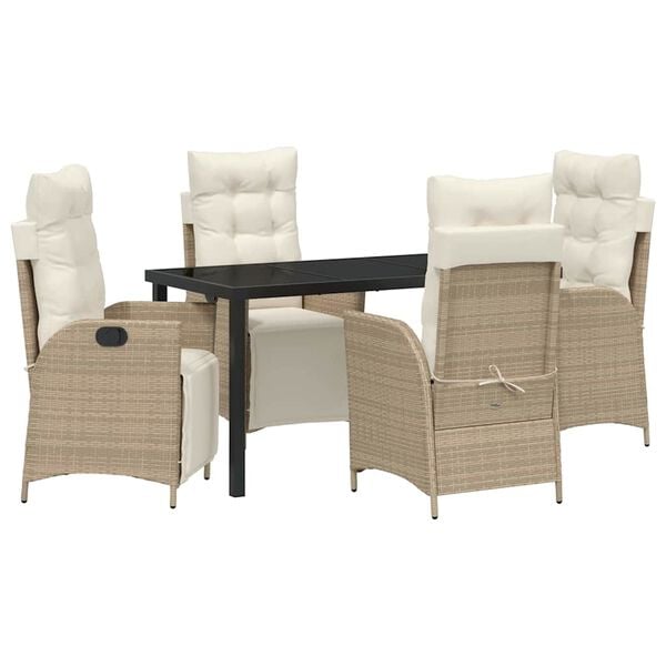 vidaXL Garden Dining Set with Cushion 5 pcs Beige Poly Rattan