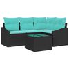 vidaXL Garden Sofa Set 5 pcs Black and Turquoise Poly Rattan