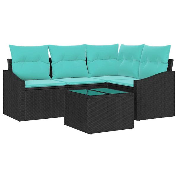 vidaXL Garden Sofa Set 5 pcs Black and Turquoise Poly Rattan