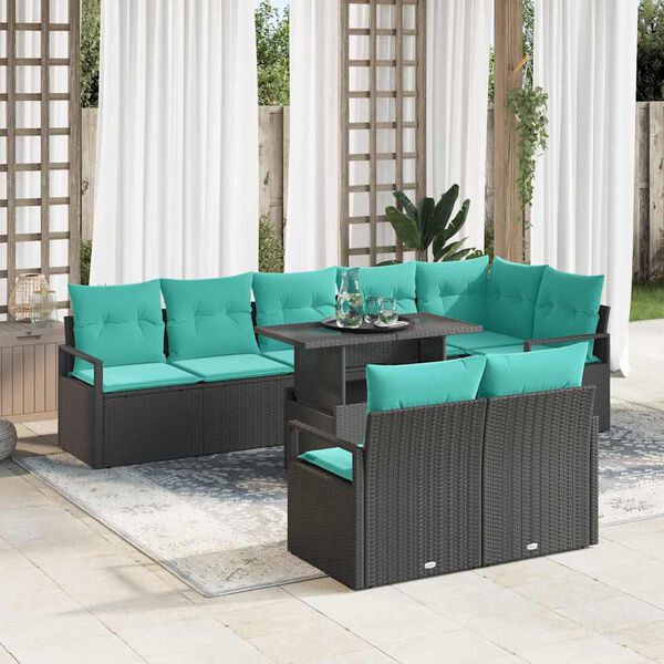 vidaXL Garden Sofa Set with Cushion 9 pcs Black Poly rattan