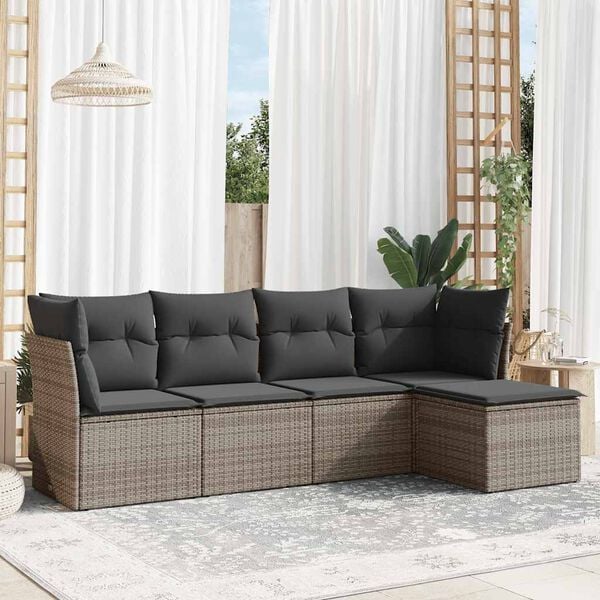 vidaXL 5 Piece Garden Sofa Set with Cushions Grey Poly Rattan