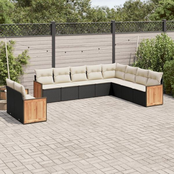 vidaXL 10 Piece Garden Sofa Set with Cushions Black Poly Rattan