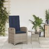 vidaXL Reclining Garden Chair with Cushions Grey Poly Rattan
