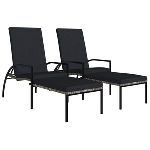 vidaXL Sun Loungers 2 pcs with Footrest PE Rattan Grey