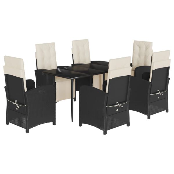 vidaXL 7 Piece Garden Dining Set with Cushions Black Poly Rattan