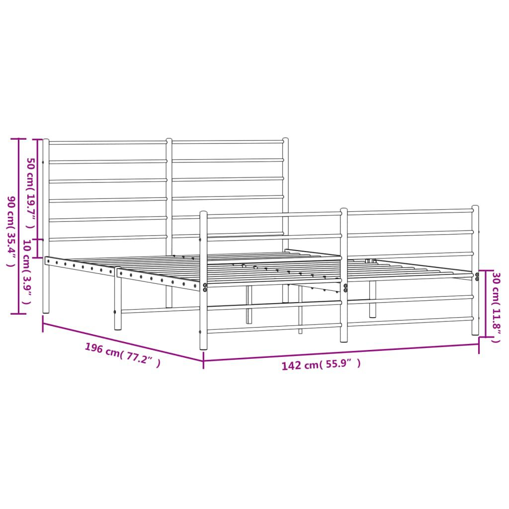 vidaXL Metal Bed Frame without Mattress with Footboard White 135x190cm