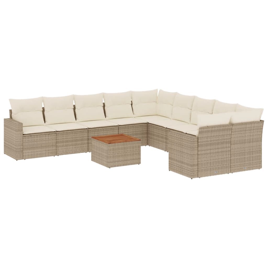 vidaXL 11 Piece Garden Sofa Set with Cushions Beige Poly Rattan