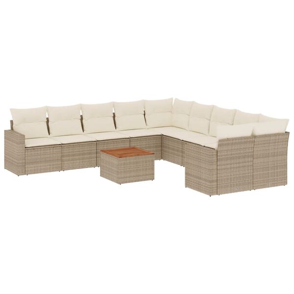 vidaXL 11 Piece Garden Sofa Set with Cushions Beige Poly Rattan