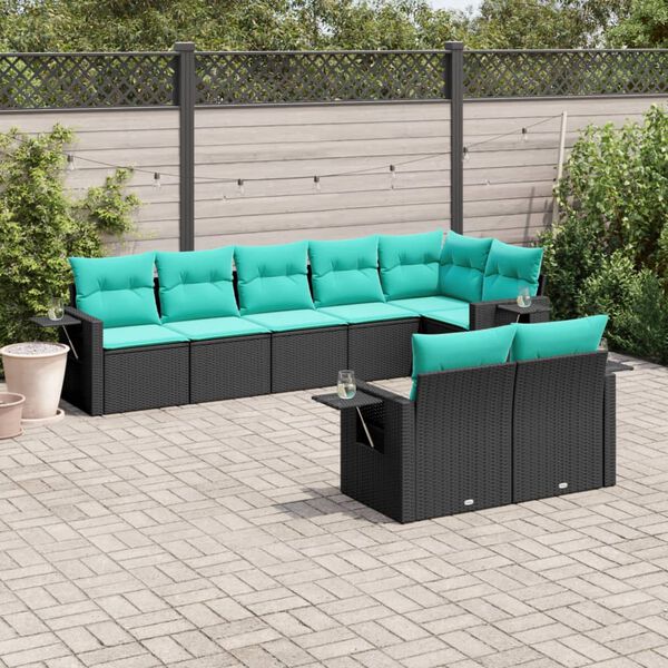 vidaXL 8 Piece Garden Sofa Set with Cushions Black Poly Rattan