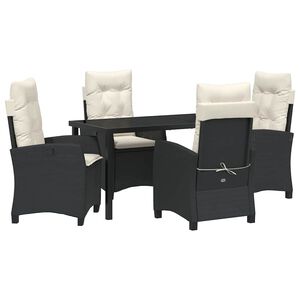 vidaXL Garden Dining Set with Cushion 5 pcs Black Poly Rattan
