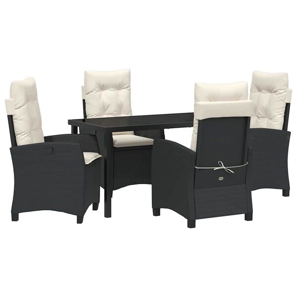 vidaXL Garden Dining Set with Cushion 5 pcs Black Poly Rattan