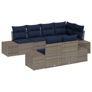 vidaXL Garden Sofa Set with Cushion 7 pcs Grey Poly Rattan