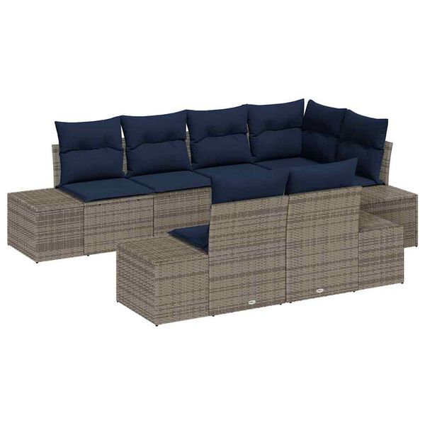 vidaXL Garden Sofa Set with Cushion 7 pcs Grey Poly Rattan