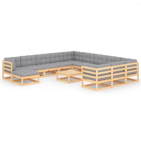 vidaXL 13 Piece Garden Lounge Set with Cushions Solid Pinewood