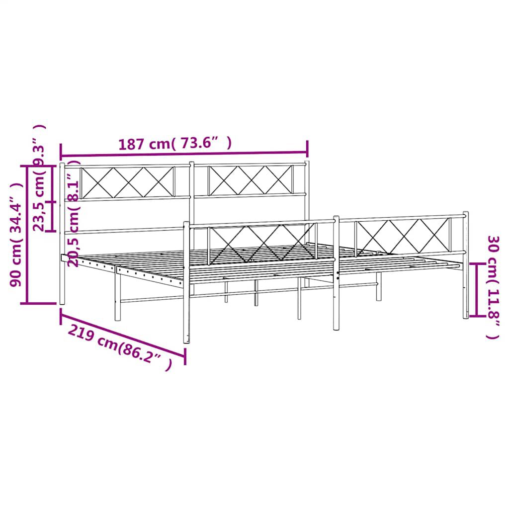 vidaXL Metal Bed Frame without Mattress with Footboard Black 183x213cm