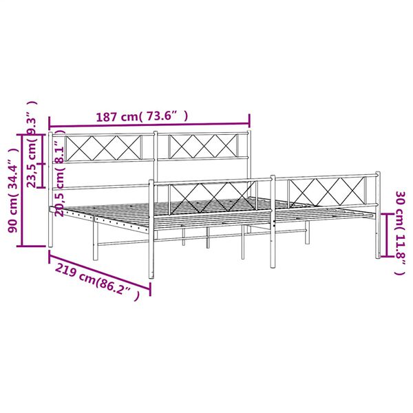 vidaXL Metal Bed Frame without Mattress with Footboard Black 183x213cm