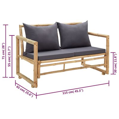 vidaXL Garden Bench with Cushions 115 cm Bamboo