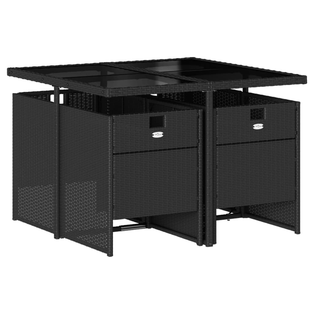 vidaXL 5 Piece Garden Dining Set with Cushions Black Poly Rattan
