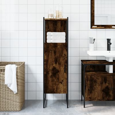 vidaXL Bathroom Cabinet Smoked Oak 33x33x120.5 cm Engineered Wood