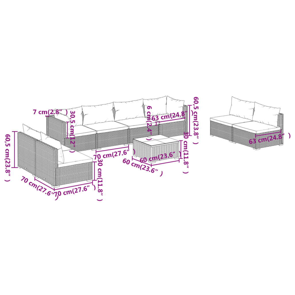 vidaXL 9 Piece Garden Lounge Set with Cushions Poly Rattan Grey