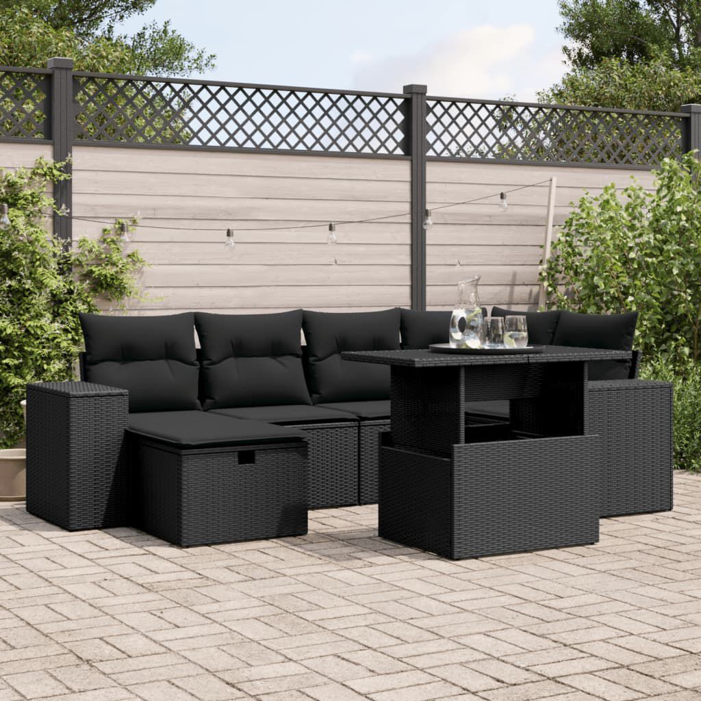 vidaXL 7 Piece Garden Sofa Set with Cushions Beige Poly Rattan