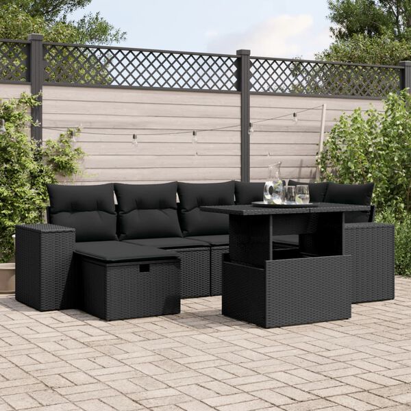vidaXL 7 Piece Garden Sofa Set with Cushions Beige Poly Rattan