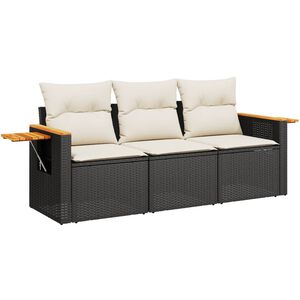 vidaXL 3 Piece Garden Sofa Set with Cushions Black Poly Rattan