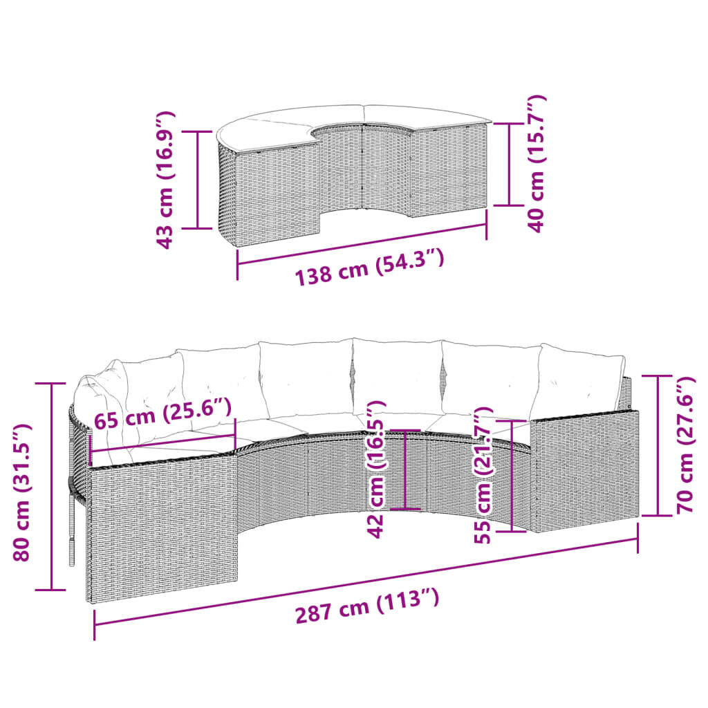 vidaXL 2 Piece Garden Sofa Set Half-Round Grey Poly Rattan