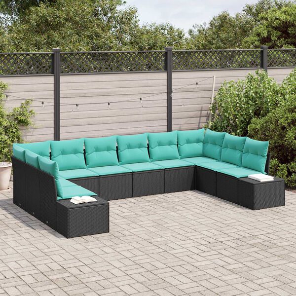 vidaXL 11 Piece Garden Sofa Set with Cushions Black Poly Rattan