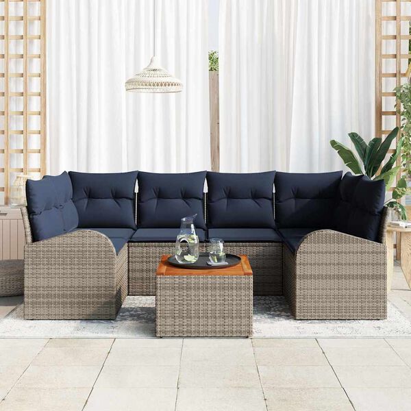 vidaXL Garden Sofa Set with Cushion 7 pcs Grey Poly Rattan