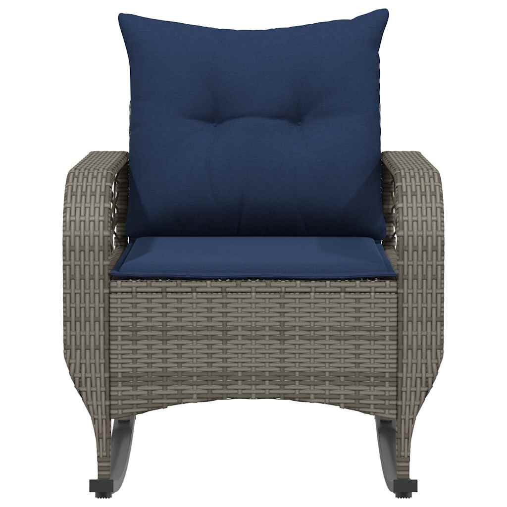vidaXL Garden Rocking Chair with Cushions Grey Poly Rattan