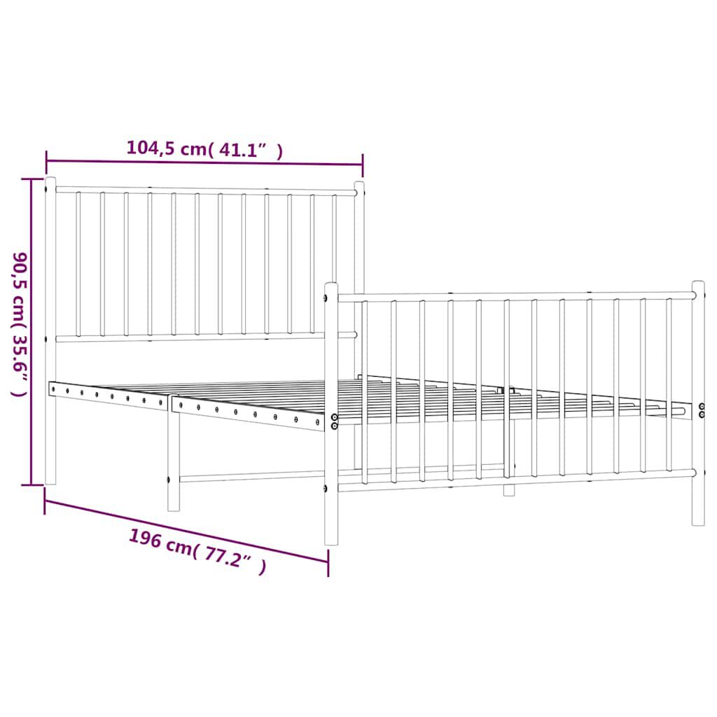 vidaXL Metal Bed Frame without Mattress with Footboard Black 100x190cm