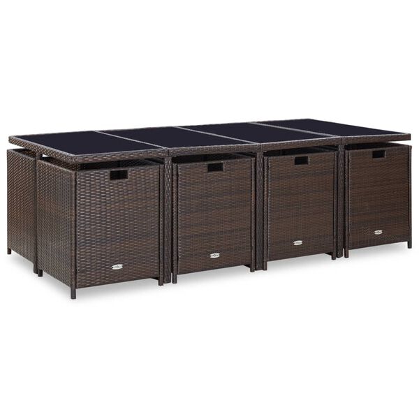 vidaXL 13 Piece Outdoor Dining Set with Cushions Poly Rattan Brown